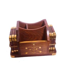 Wood Sheesham Hand Crafted Embellished <b>Drink</b> <b>Coasters</b> Set of 6 for Tea Cups/Coffee Mugs/Beer Cans/Bar Tumblers and Water - Product Image 1