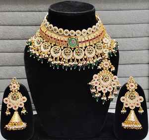 Collier ras de cou vert Kundan inspiré de Sabyasachi, bijoux de mariée pakistanais, collier traditionnel Polki Kundan, collier en moissanite - Product Image 3