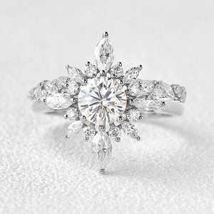 925 Silver Classic Cut Floral Vintage Halo Set Moissanite Diamond <b>Pearl</b> Bridal <b>Ring</b> - Product Image 6