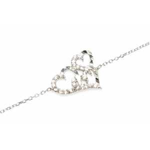 925 Sterling <b>Silver</b> Three Heart Design Chain <b>Bracelet</b> with Pen White Stone-Elegant Crystal <b>Bracelets</b> & <b>Bangles</b> - Product Image 5
