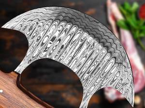 Couteau de cuisine professionnel DIY personnalisable en acier Damas, lame Ulu, nouveau design, manche en bois, étui, support en bois, Edge Master - Product Image 2