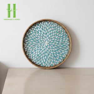 El más vendido, hecho a mano, respetuoso con el medio ambiente, duradero, ligero, ratán, madre perla, bandeja decorativa para servir, diseño rústico, comida, desayuno - Product Image 1