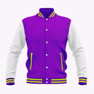 Veste unisexe de style universitaire multicolore, manches contrastées, bordure côtelée rayée vert lime, boutons-pression, streetwear urbain tendance - Product Image 4