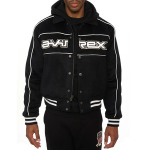 Customizable Winter <b>Men's</b> Genuine <b>Leather</b> Casual Avirex <b>Jackets</b> Canvas Real <b>Leather</b> Letterman Style Plus Size Quick Dry - Product Image 3