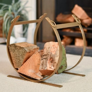 Support en bois demi-rond en métal avec fini enduit de poudre d'or parfait pour le stockage de bûches en bois accessoires d'extérieur ménagers - Product Image 2