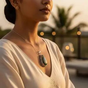 925 Silver Women's <b>Jewelry</b> Gift Handmade Rose Gold <b>Labradorite</b> Teardrop Pendant Emerald Cut Diamond Shape Water Drop Pattern - Product Image 3