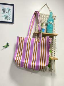 กระเป๋าผ้าไนลอนแบบมีซิปใช้ซ้ำได้เป็นมิตรต่อสิ่งแวดล้อมกระเป๋าใส่เครื่องสำอางแฟชั่นลายทางสำหรับเดินทางชายหาดทำจากผ้ากำมะหยี่ออกแบบได้ตามที่ต้องการ - Product Image 2