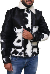 Chaqueta de cuero de vaca desgastada para hombre con cuello alto Patrón sólido Logotipo frontal terminado - Product Image 5