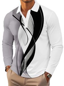 เสื้อกอล์ฟแขนสั้นพิมพ์ลายเส้นเรขาคณิตสำหรับผู้ชาย เนื้อผ้าเจอร์ซีย์ระบายอากาศ ลายทางลำลอง สวมใส่ได้ทุกวัน แห้งเร็ว - Product Image 2