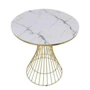 โต๊ะกาแฟทรงกลมสำหรับโต๊ะกาแฟที่บ้านโต๊ะกาแฟดีไซน์โบราณพร้อมโครงเหล็กสีทอง - Product Image 3