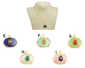 Pendentif de collier en plaqué or avec plusieurs pierres précieuses de forme ovale - Product Image 2