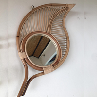 Miroir mural décoratif en rotin de style Art déco moderne en forme de feuille 36x10x71 cm, idéal pour mariage, maison de luxe, hôtel, salon