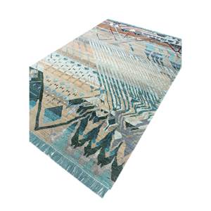 Tapis Manchaha noué à la main en laine et soie de bambou, bleu, grand format, motif abstrait pour la maison, le salon et le couloir Les-2105 - Product Image 1