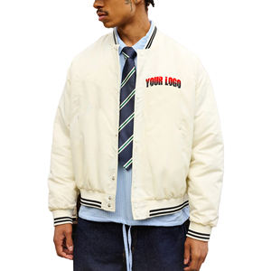 OEM/ODM 100% veste d'université en coton laine pour homme couleur blanche unie avec côtes dénudées veste d'université logo personnalisé pour hommes - Product Image 1