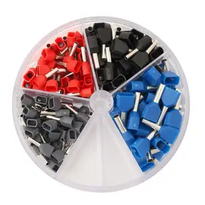 200Pcs Wire Ferrules End Sleeve Double Cord End Terminal Copper Insulated Crimp Splice Terminal Connector Kit Round Box