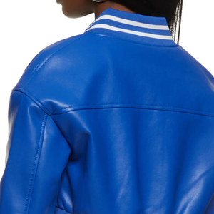 Vente en gros de veste universitaire recadrée de style vintage pour femmes avec logo personnalisé nouveau coton en cuir brodé à la mode pour la saison en plein air - Product Image 6