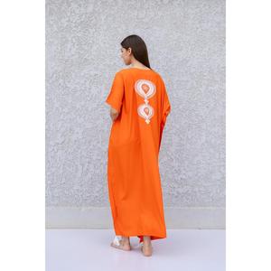 Vestido Maxi Tipo Kaftan Boho 2026, Nuevo, Hermoso, Color Naranja, Elegante, Bordado, 100% Rayón, Media Manga, Cuello en V, Largo hasta el Tobillo - Product Image 4