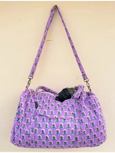 Bolsa de viaje acolchada de algodón con dos asas, diseño floral Kantha, bolsa de compras con cierre abierto - Product Image 6