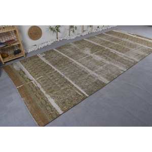 Tapis turc vintage 5.8x12.9ft en laine tissée plate marron beige avec motif patchwork pour les décorations de salon ou le couloir - Product Image 4