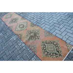 Vintage Turkish Rug, 2.4x11.3 ft <b>Runner</b> Rug, <b>Red</b> Brown Ikat Rug - Product Image 4