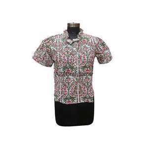 Vestido Casual Holgado 100% Algodón Puro, Diseño de Cuello Redondo, Top Hecho a Mano con Botones, Manga Corta, Mini, Cintura Natural, Estampado Floral Vintage - Product Image 1