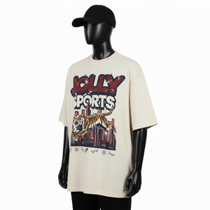 Camiseta Holgada para Hombre, Talla Grande, Algodón de Alta Calidad de 220 GSM, Corte Relajado, Color Crema, Logotipo Personalizado - Product Image 4