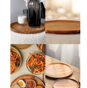 Assiette ronde en bois d'acacia pour restaurant faite à la main, steak écologique, dessert, salade, snack, plateau de canape - Product Image 4