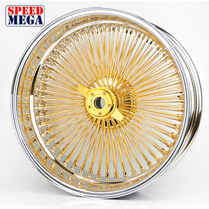 Llantas de 20x8 con 150 radios, centro dorado, corte diamante, cromo, offset inverso, de alta resistencia, con sistema knock-off para coches clásicos de tamaño completo - Product Image 1