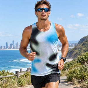 Brand Similar Fabrics Sublimation Print Polyester Spandex 85g 3d Air Grid Ultra-Light Dry Fit Mesh <b>Running</b> Club <b>Singlet</b> - Product Image 1