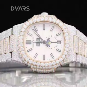 Montre analogique tendance en verre de quartz, style hip-hop antique, bicolore jaune et blanc, avec diamant moissanite, pour homme d'affaires, en or blanc - Product Image 1