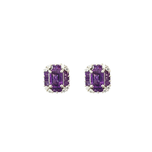 Pendientes de tuerca de Plata de Ley 925 de alta calidad, Diamante americano de amatista Real para bodas, compromisos directos de fábrica - Product Image 1