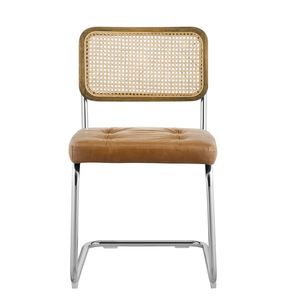 Chaise de salle à manger moderne avec cadre en acier inoxydable, siège rembourré et dossier en rotin en bois pour appartement - Product Image 2