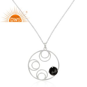 Collar con colgante de piedras preciosas de ónix negro Natural de plata de ley fina, fabricante de joyería personalizada - Product Image 3