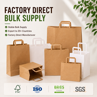 Bolsa de Papel Kraft con Asa Plana, Resistente a la Grasa y al Aceite, Reciclable, Duradera, Ecológica, Segura para Alimentos, para Pizza, Camiones de Comida Móviles