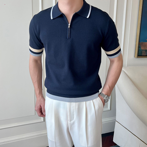 เสื้อโปโลสำหรับผู้ชายเสื้อถักลายสำหรับใส่เล่นกอล์ฟเสื้อถักโลโก้ได้ตามต้องการ - Product Image 1