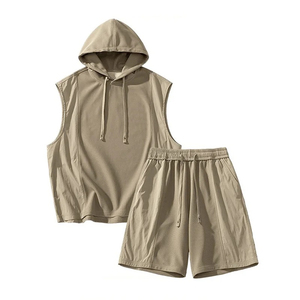 Ensemble de sport pour homme, confortable, en spandex/polyester, débardeur à capuche uni, shorts, t-shirts décontractés pour muscul, respirant, séchage rapide - Product Image 3