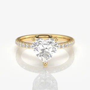 9K <b>Gold</b> Heart Cut Moissanite Diamond Pave <b>Ring</b> Elegant and Luxurious Moissanite <b>Rings</b> Collection - Product Image 1