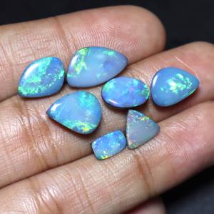 Australian Opal Doublet Cabochon Smooth Cut Blue <b>Fire</b> Opal <b>7</b>-Piece Natural Bead Silver Gemstone Jewelry Loose Gemstones - Product Image 3
