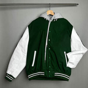 Veste universitaire pour homme, fabricant OEM, veste de baseball chaude d'hiver, bomber, manches en cuir, logo brodé - Product Image 2