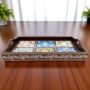 Plateau de service en bois et émail élégant, solution de service décorative pour table à manger, maison, restaurant, hôtel, thé, café - Product Image 6