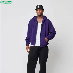 Sweat-shirts à capuche zippés en molleton à épaules tombantes, coupe régulière, thermiques, unis, à manches longues, respirants et à séchage rapide en coton, vente en gros - Product Image 6