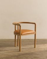 Chaise de salle à manger en teck sur mesure, revêtement en cuir souple, design moderne et écologique pour villa, salle à manger, salon
