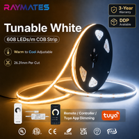 Bande lumineuse COB à LED réglable en température de couleur (CCT) UL ETL, 8 mm, 2700K+6500K, haute densité, 24V, 608 LED, CRI 90, dimmable, pour intérieur