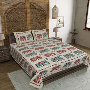 Parure de lit double en coton imprimé Jaipuri multicolore 240 TC avec 2 taies d'oreiller, écologique, 100% coton, ensemble 3 pièces (ADB1392) - Product Image 1