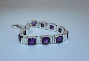 Bracelet en améthyste carrée fait à la main, bijoux en argent sterling 925 pour femmes, cadeau de naissance de février - Product Image 2