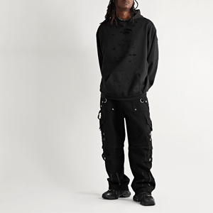 Custom Screen Printed <b>Oversized</b> Fleece <b>Hoodie</b> Pocket for Unisex Winter Heavyweight 100% Cotton Eco-Friendly Distressed <b>Black</b> - Product Image 2