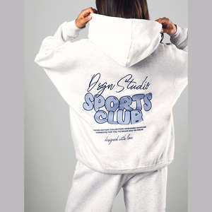 Sudadera con capucha con estampado completo de moda para mujer, Sudadera de manga larga con capucha con cordón, tela de mezcla de algodón suave - Product Image 5