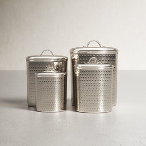 Recipientes de almacenamiento de alimentos galvanizados con textura martillada en acabado pulido de metal Ideal para organización de cocina y decoración del hogar - Product Image 1