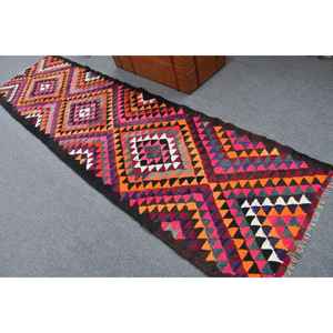 Alfombra Vintage de 3x11 pies, Alfombra Turca, Alfombra de Lana Ikat Roja - Product Image 3