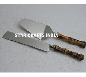 New Style Stainless Steel Wedding Check Design Gold Handle Cake Server Cake <b>Cutter</b> and Server Wedding Cake Server Set - Product Image 5